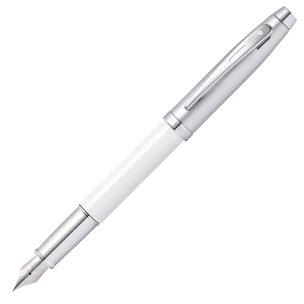 Sheaffer 100 Fountain Pen, Brushed Chrome & White, Medium Nib 1 Sheaffer 100 Fountain Pen, Brushed Chrome & White, Medium Nib