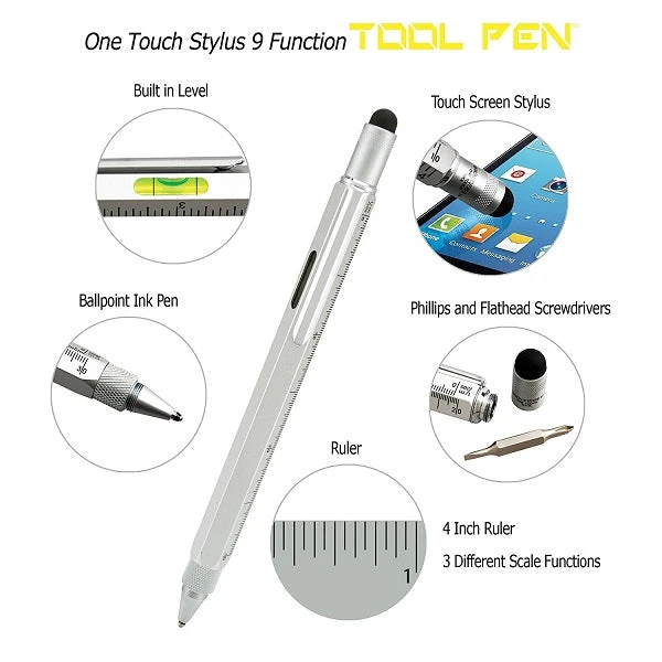 Monteverde 9 In 1 One Touch Tool Ballpoint Pen & Stylus, Silver 2 Monteverde 9 In 1 One Touch Tool Ballpoint Pen & Stylus, Silver - Image 2