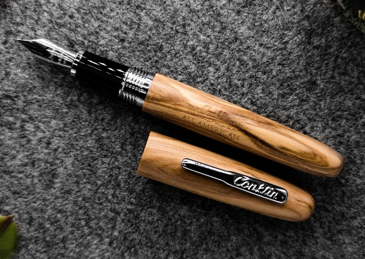 Conklin All American Limited Edition Olive Wood Fountain Pen, Chrome Trim 1 Conklin All American Limited Edition Olive Wood Fountain Pen, Chrome Trim